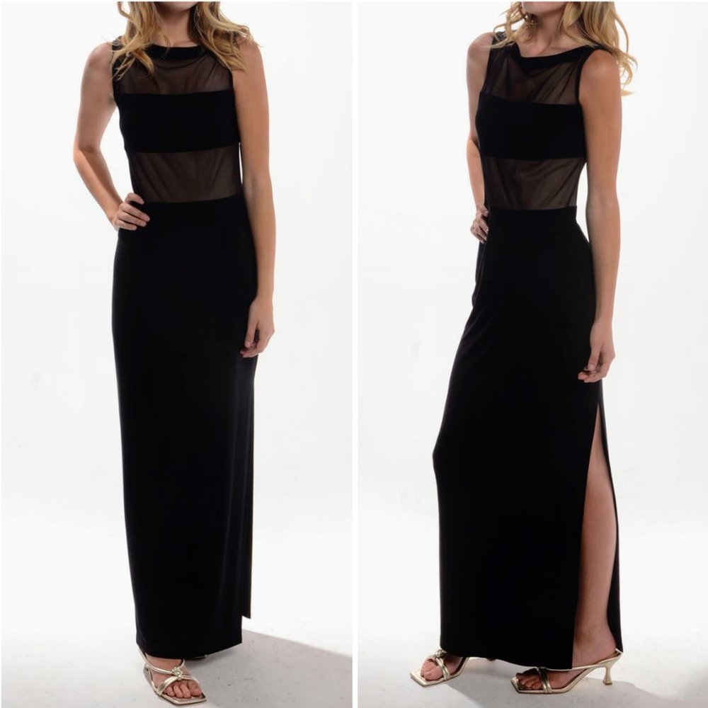 Joseph Ribkoff Sheer Panel Maxi Dress with Side Slit Size: 6